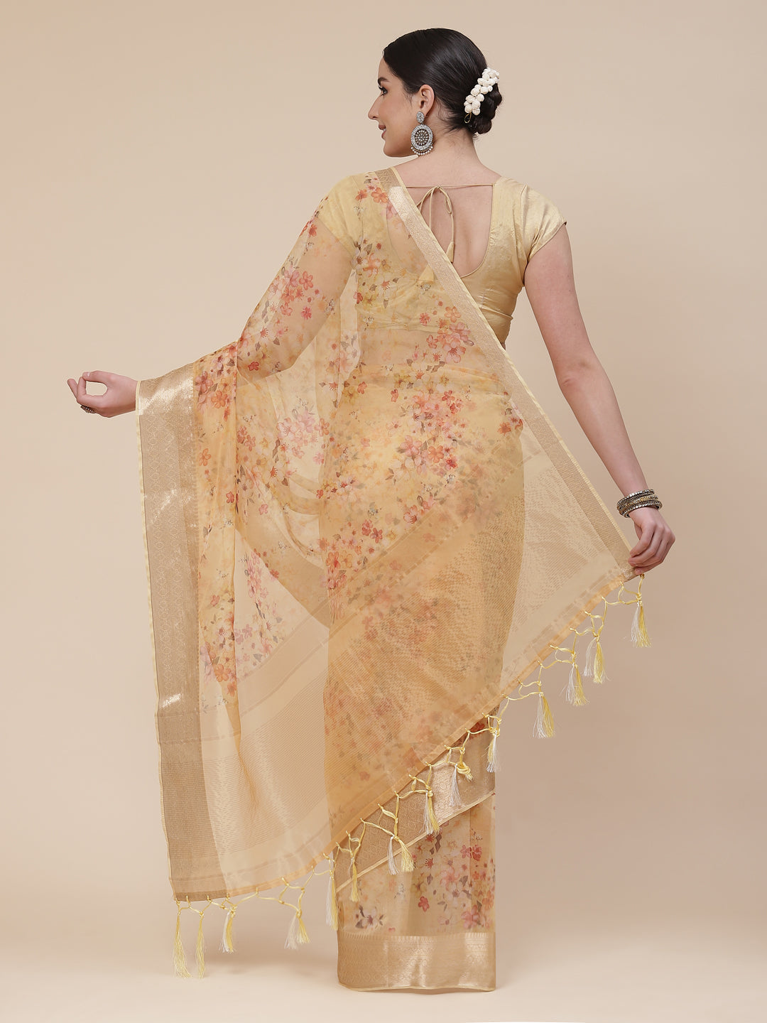 Floral Digital Printed Zari Border Organza Saree