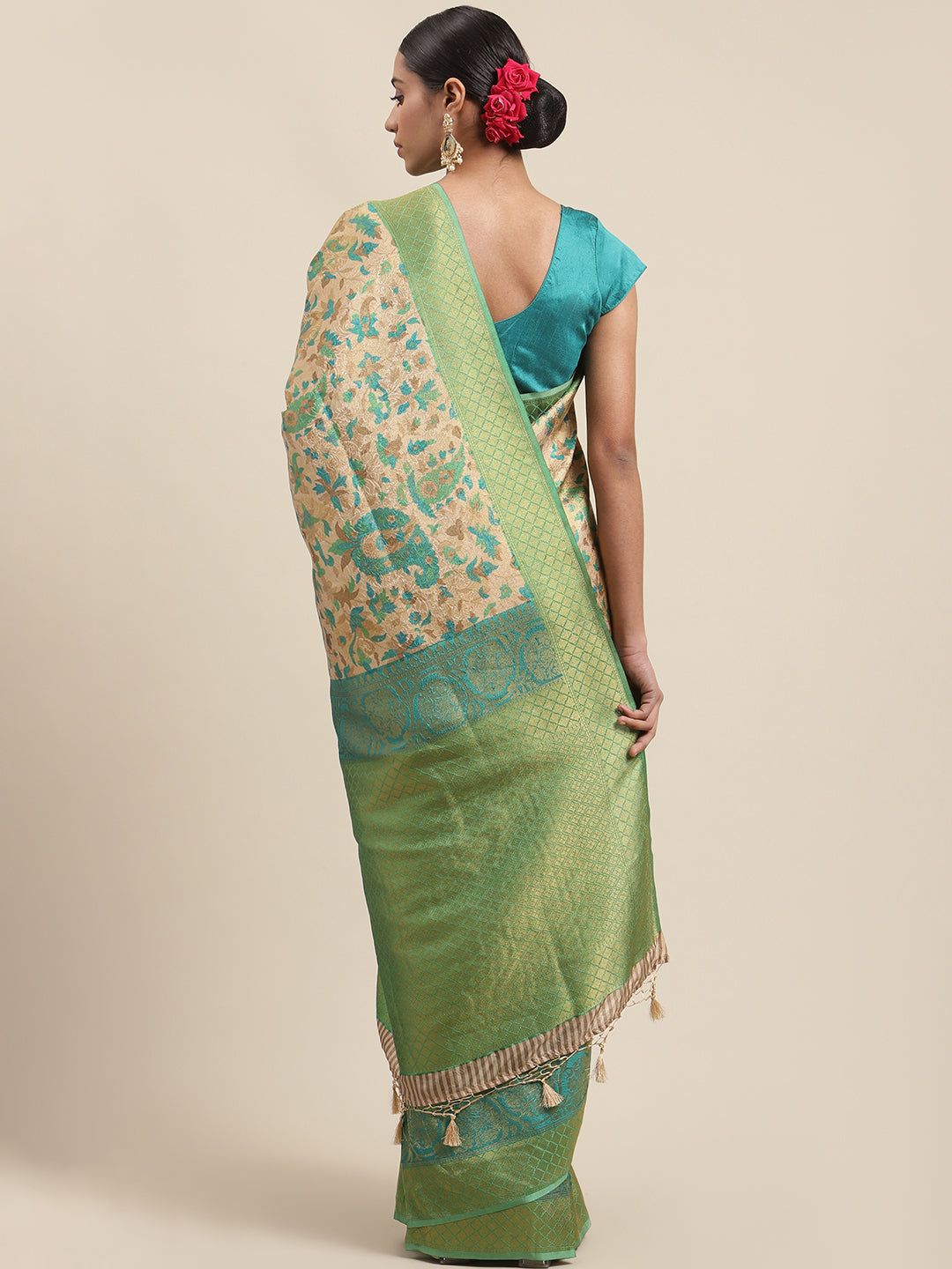 Printed Banarasi Pallu Border Art Handloom Woven Saree