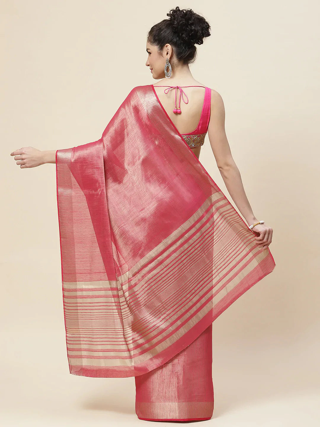Plain Zari Border  Handloom Woven Saree