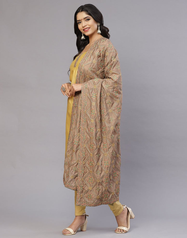 Chanderi Embroidered Suit Piece with fancy dupatta