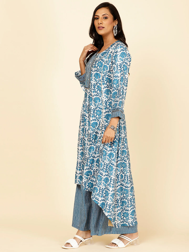 Floral Printed Chanderi Kurta With Palazzo