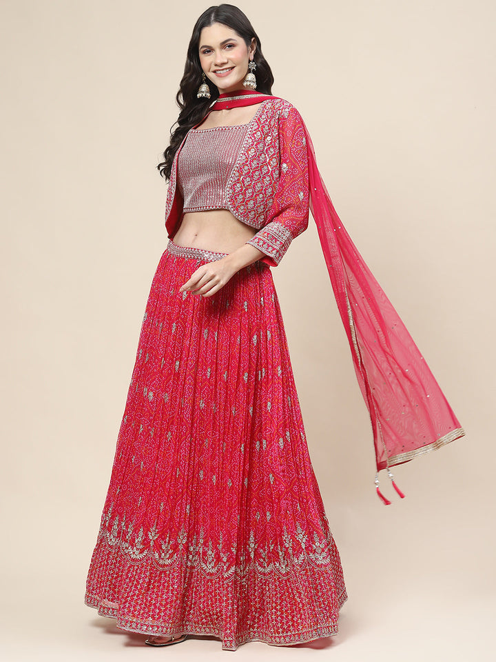 Bandhani Print Georgette Choli With Jacket, Choli &amp; Dupatta