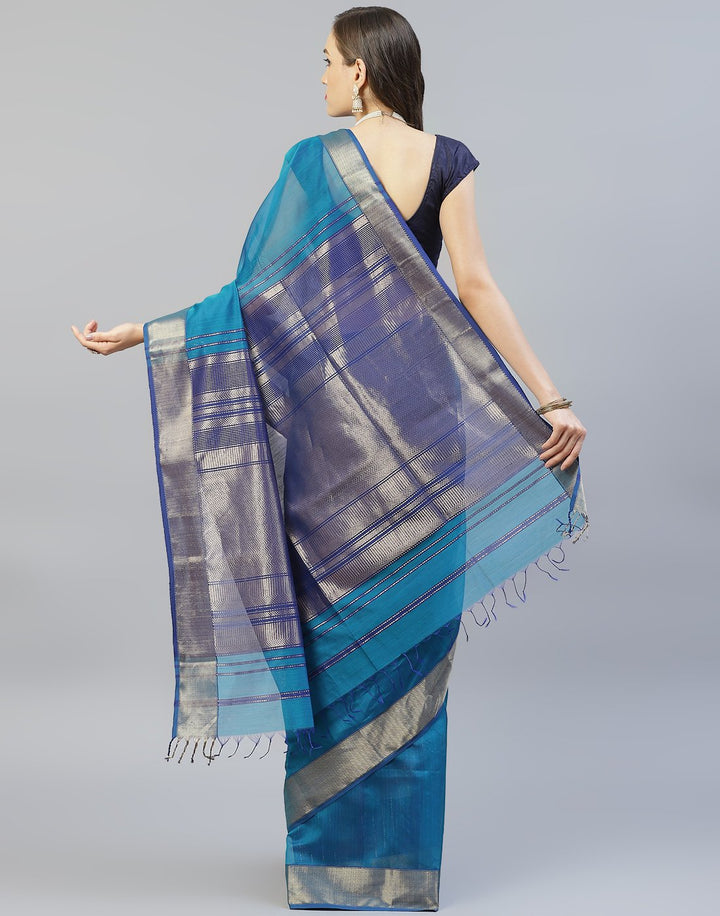 Woven Cotton Pink and Lake Blue Saree