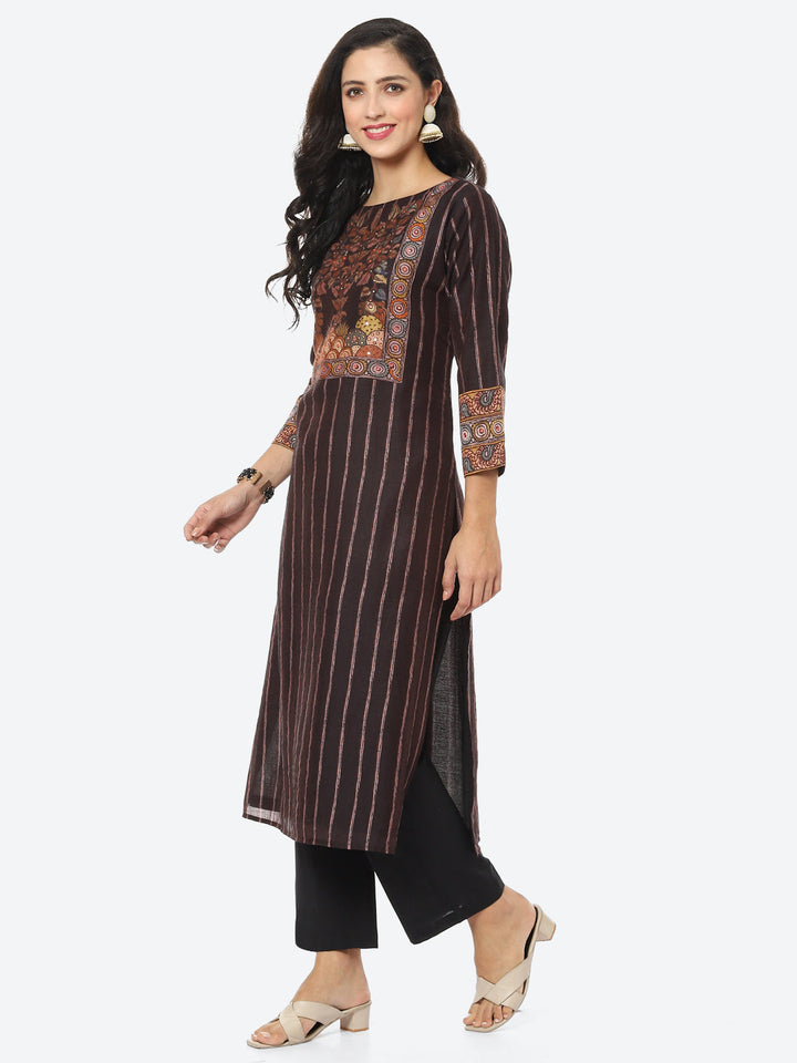 Striped Printed Chanderi Kurti With Pant
