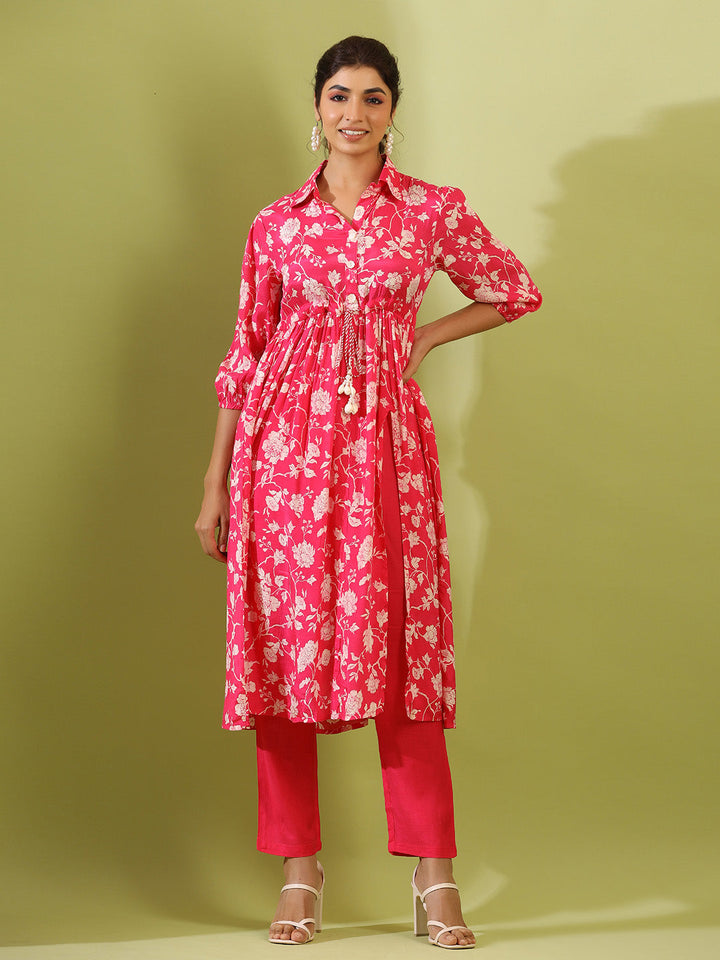 Floral Printed Muslin Kurta With Pants