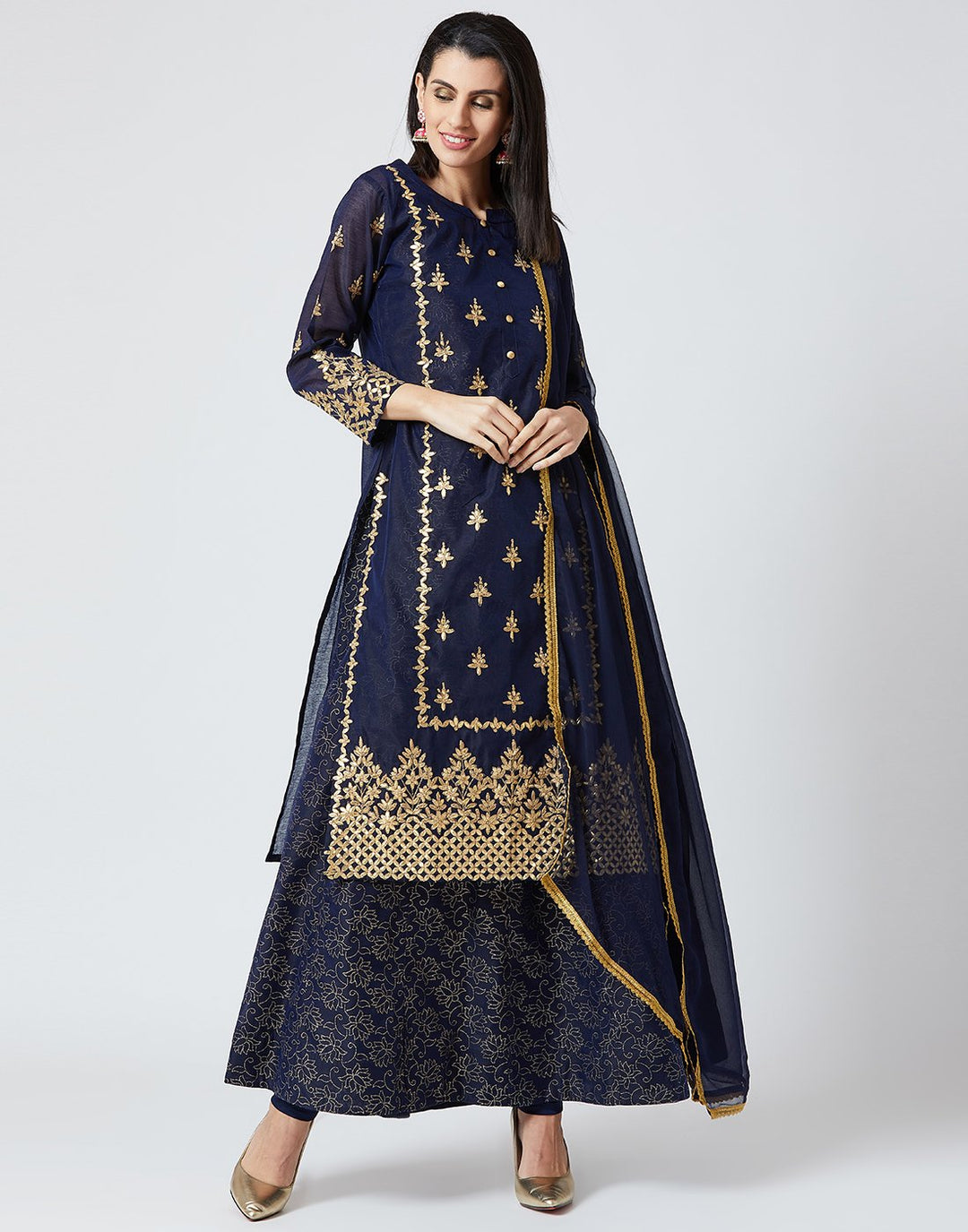 Navy Blue Cotton Chanderi Salwar Kameez