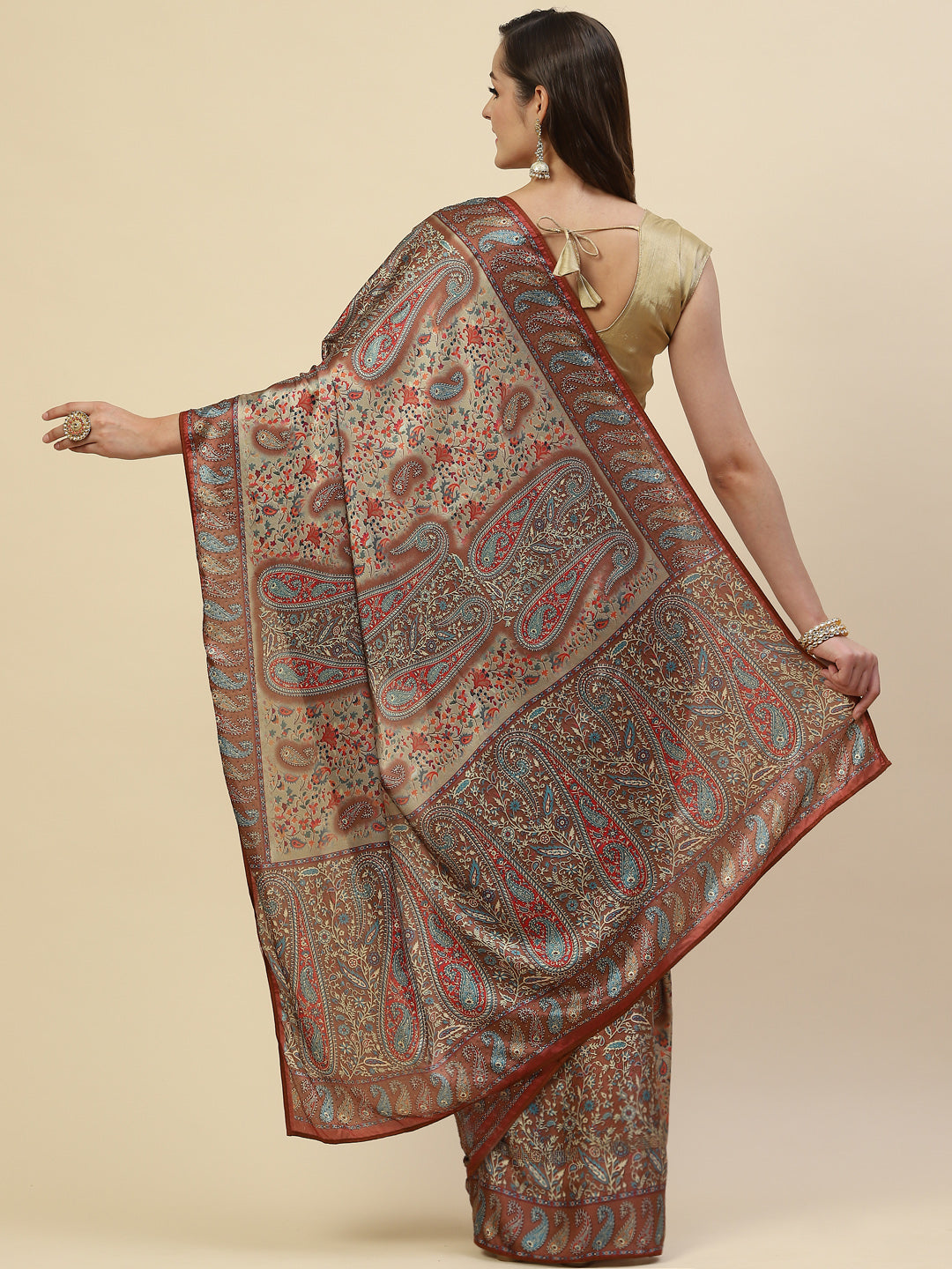 Floral Printed Satin Saree