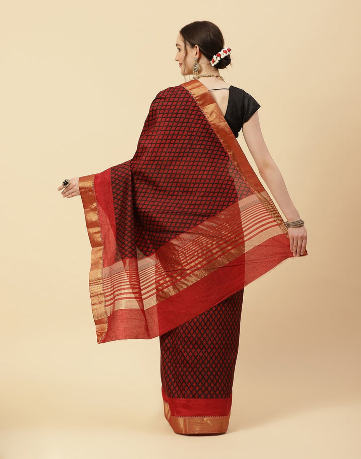 Printed Art Handloom Dupion Zari Booti Border Saree