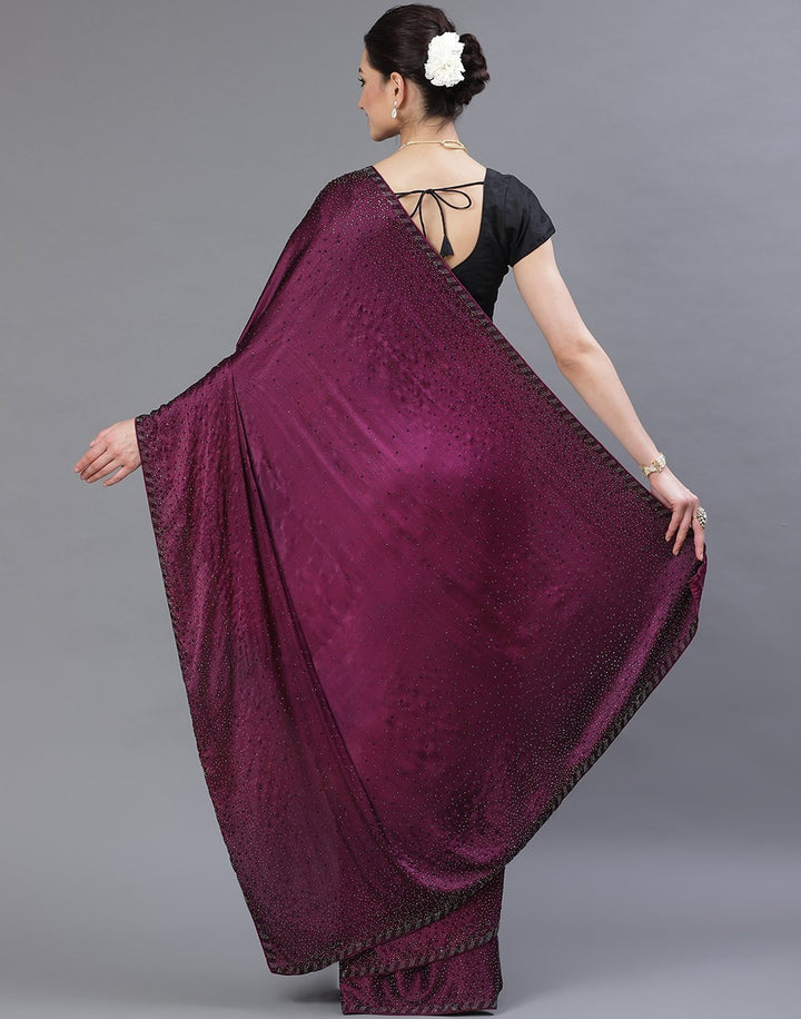 Crepe Embroidery Wine Saree