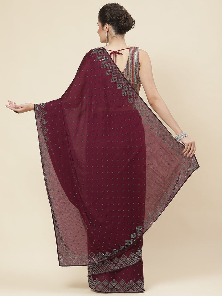 Stone Embroidered Chiffon Saree