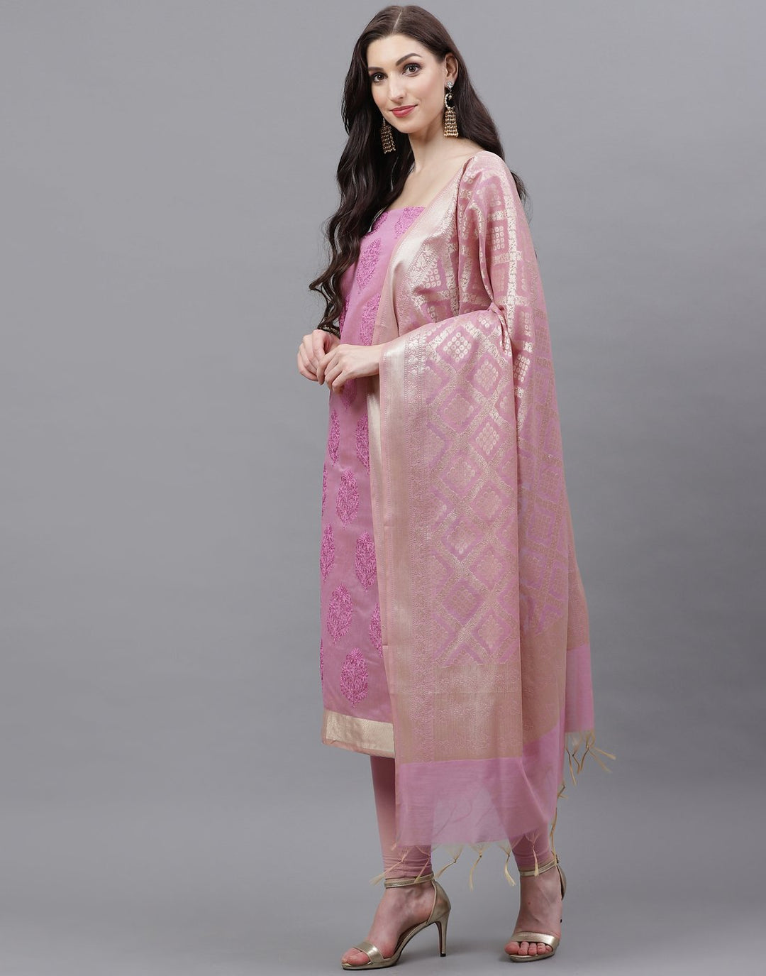Chanderi Embroidered Suit Piece with Banarasi Dupatta