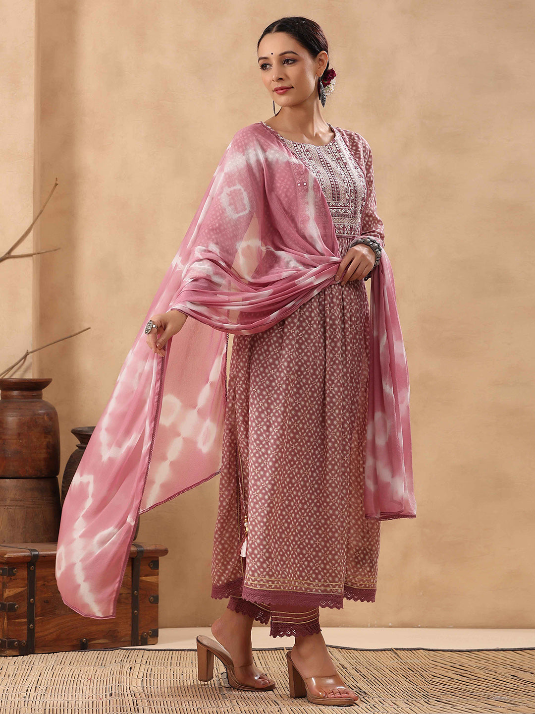 Block Printed Cotton Kurta With Pants &amp; Dupatta