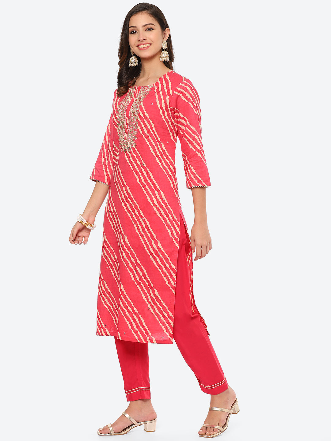 Neck Embroidered Patti Cotton Kurta With Pant