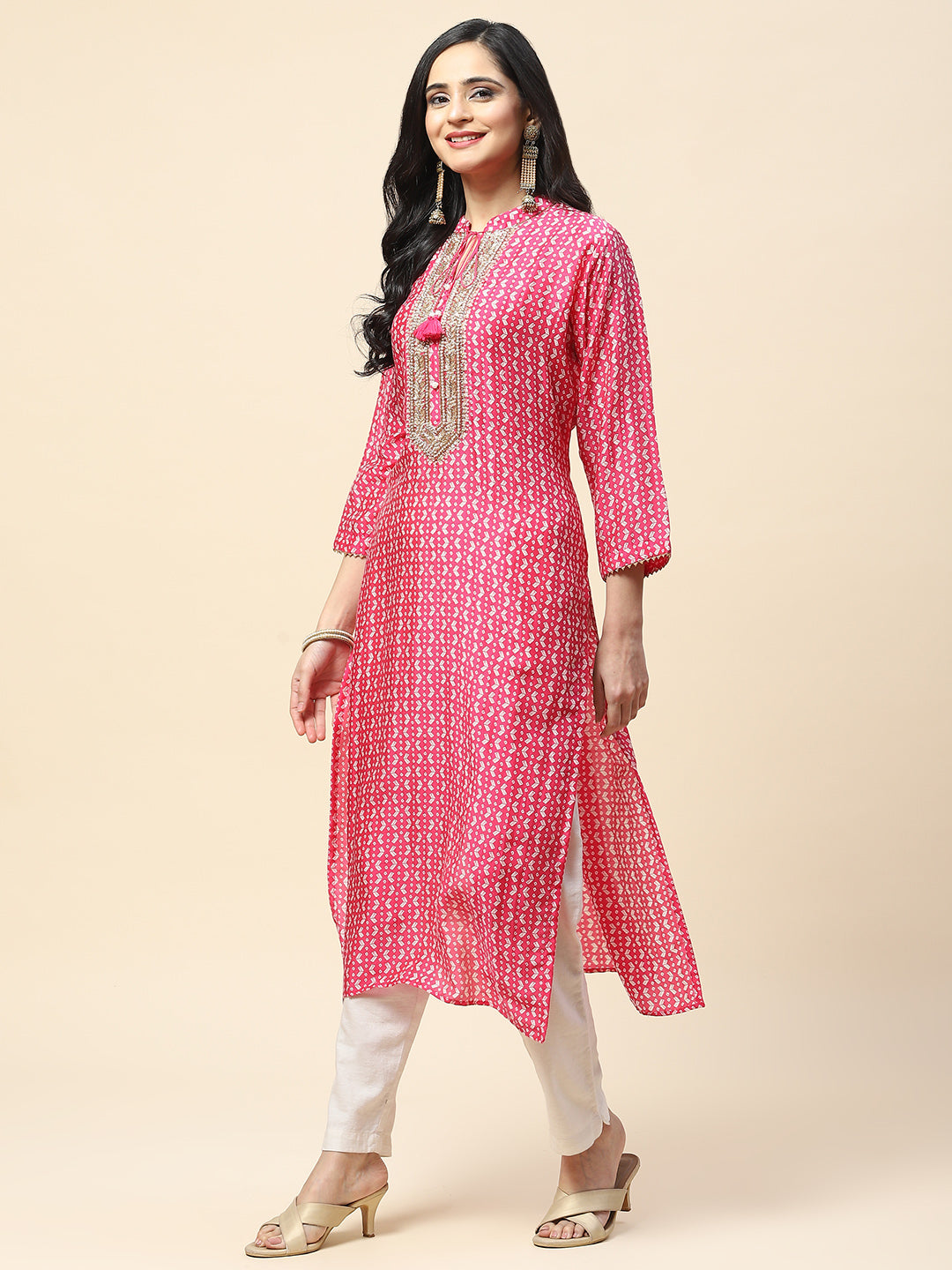Printed With Yoke Embroidered Muslin Kurta