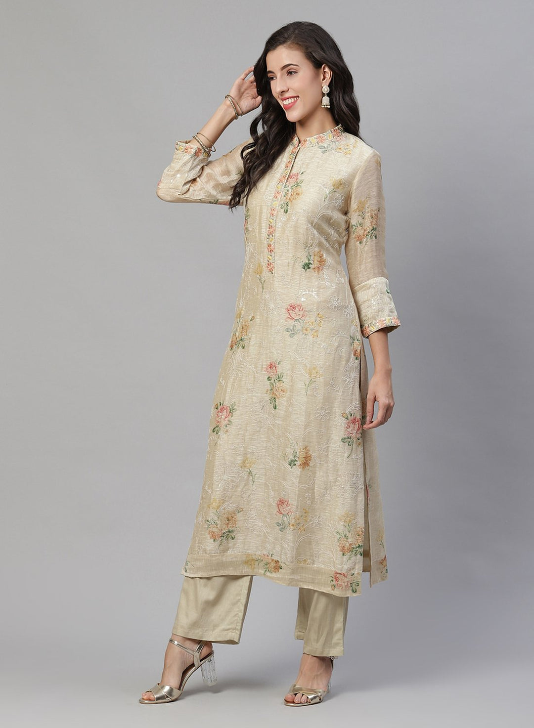 Printed Chanderi Kurti With Pant