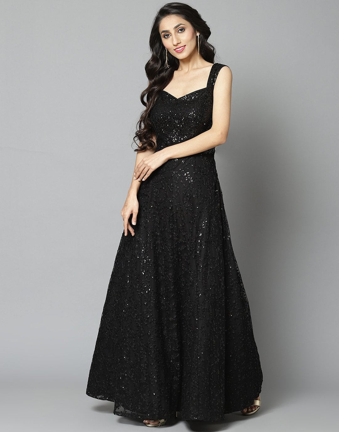 Elegant Black Net Long Dress