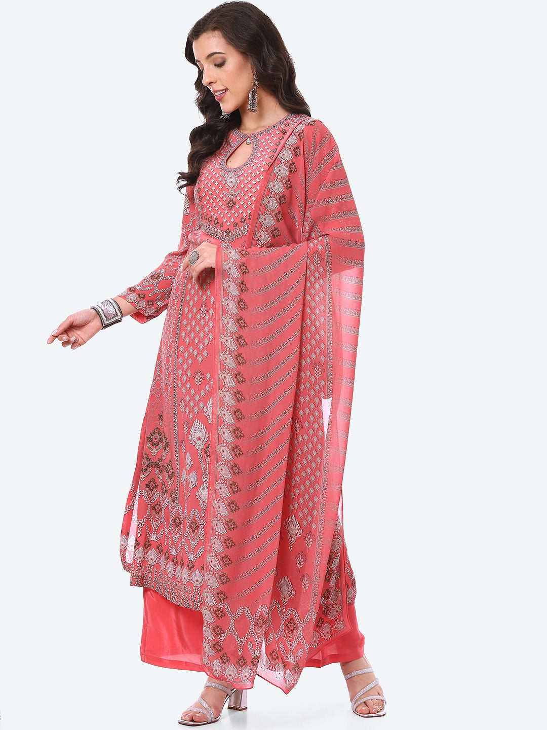 Digital Printed Crepe Kurta With Palazzo &amp; Georgette Dupatta