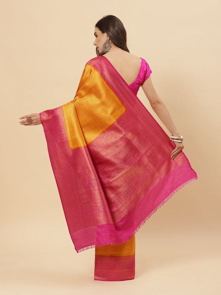 Brocade Zari Jaal  Art Handloom Saree With Contrast Blouse