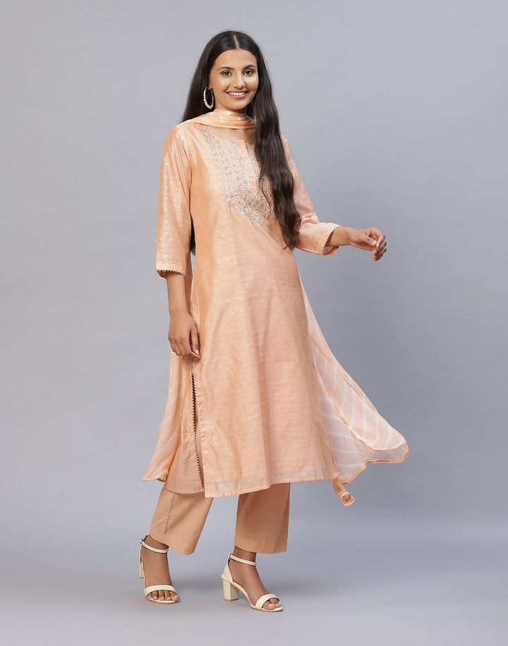 Cotton Chanderi Pant Kameez Stitched Suit