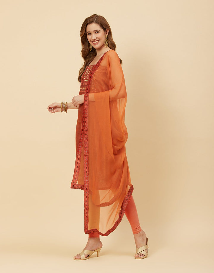 Embroidered Chanderi Suit Piece With Chiffon Dupatta