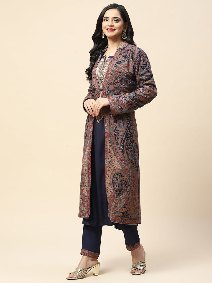 Resham Jaal Woven Pashmina Kurta With Pants &amp; Jacket