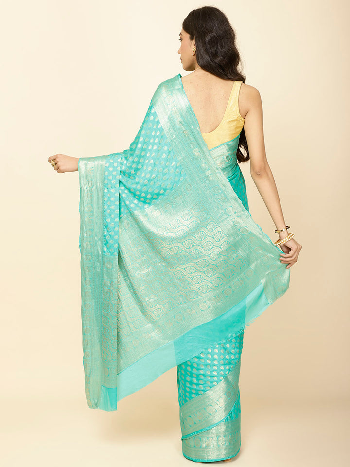 Zari Border Booti Plain Crepe Saree