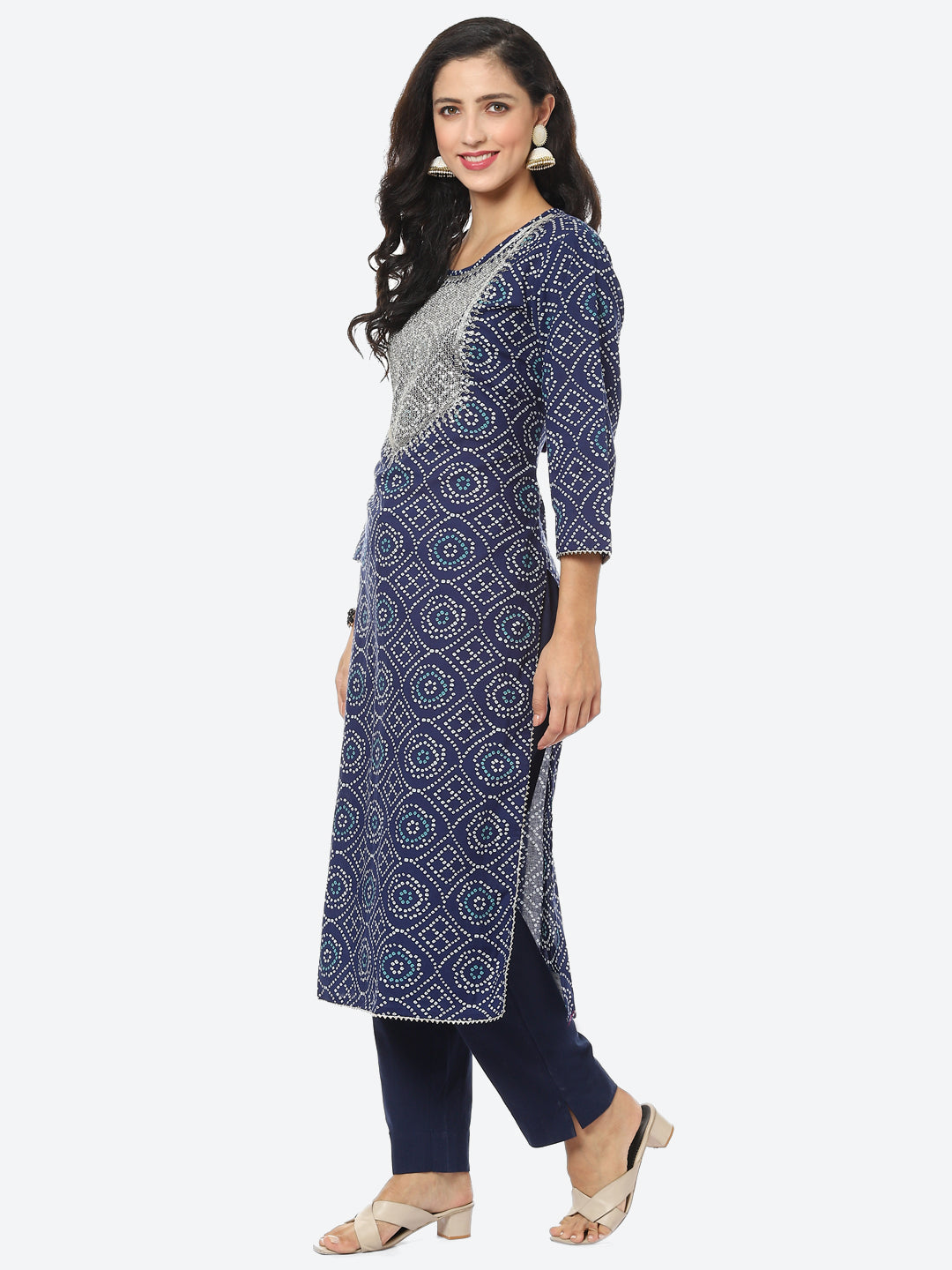 Yoke Embroided Bandhani Printed Cotton Kurti