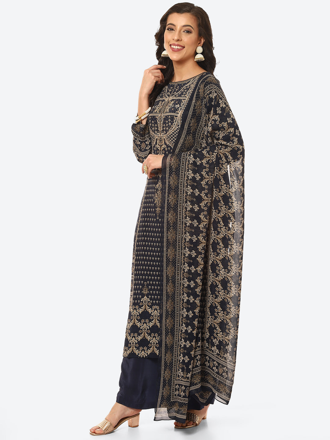 Digital Printed Crepe Kurta With Palazzo &amp; Georgette Dupatta