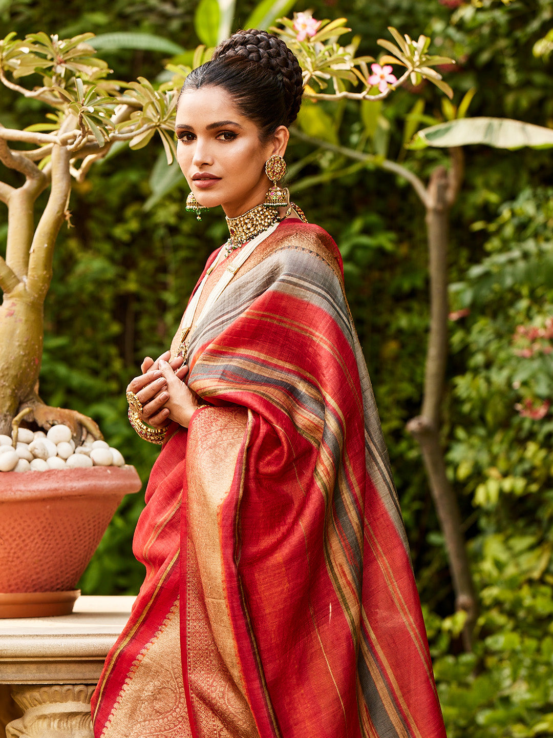 Tussar Printed Saree With Antique Zari Border