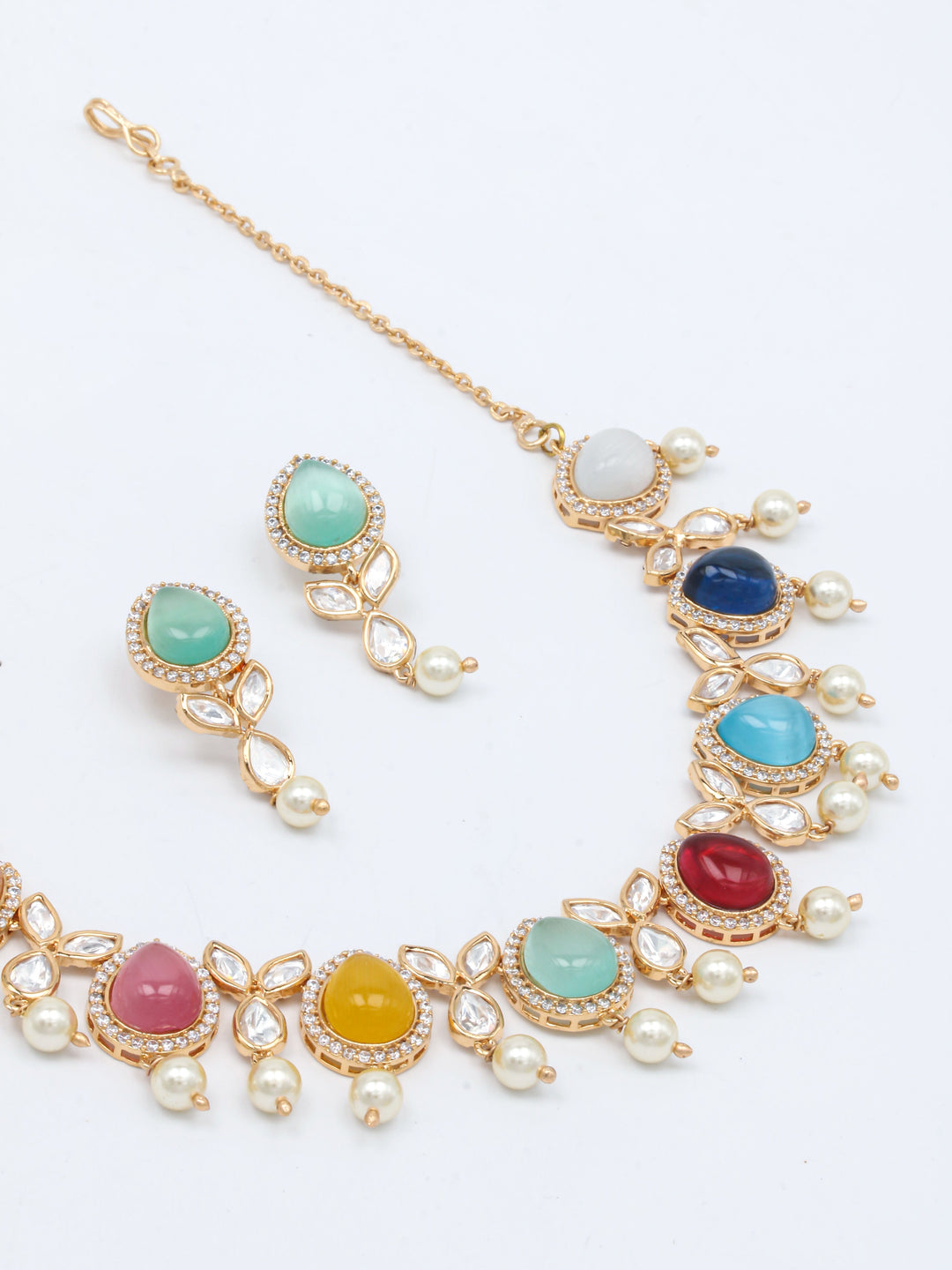 Multicolor Stone Necklace Set With Earrings
