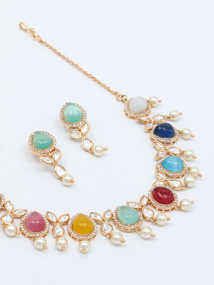 Multicolor Stone Necklace Set With Earrings