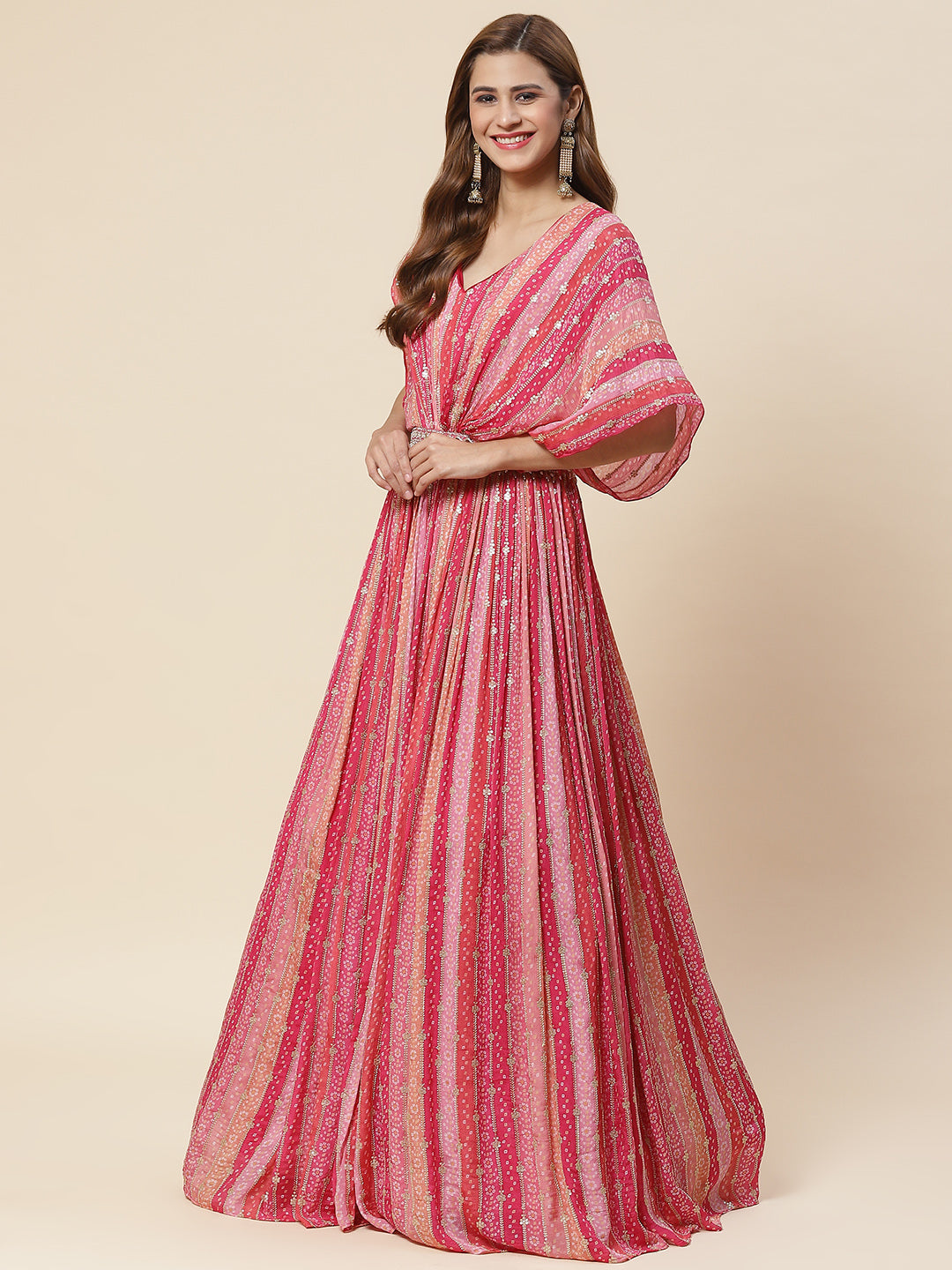 Sequin Zari Embroidered Crepe Gown Dress