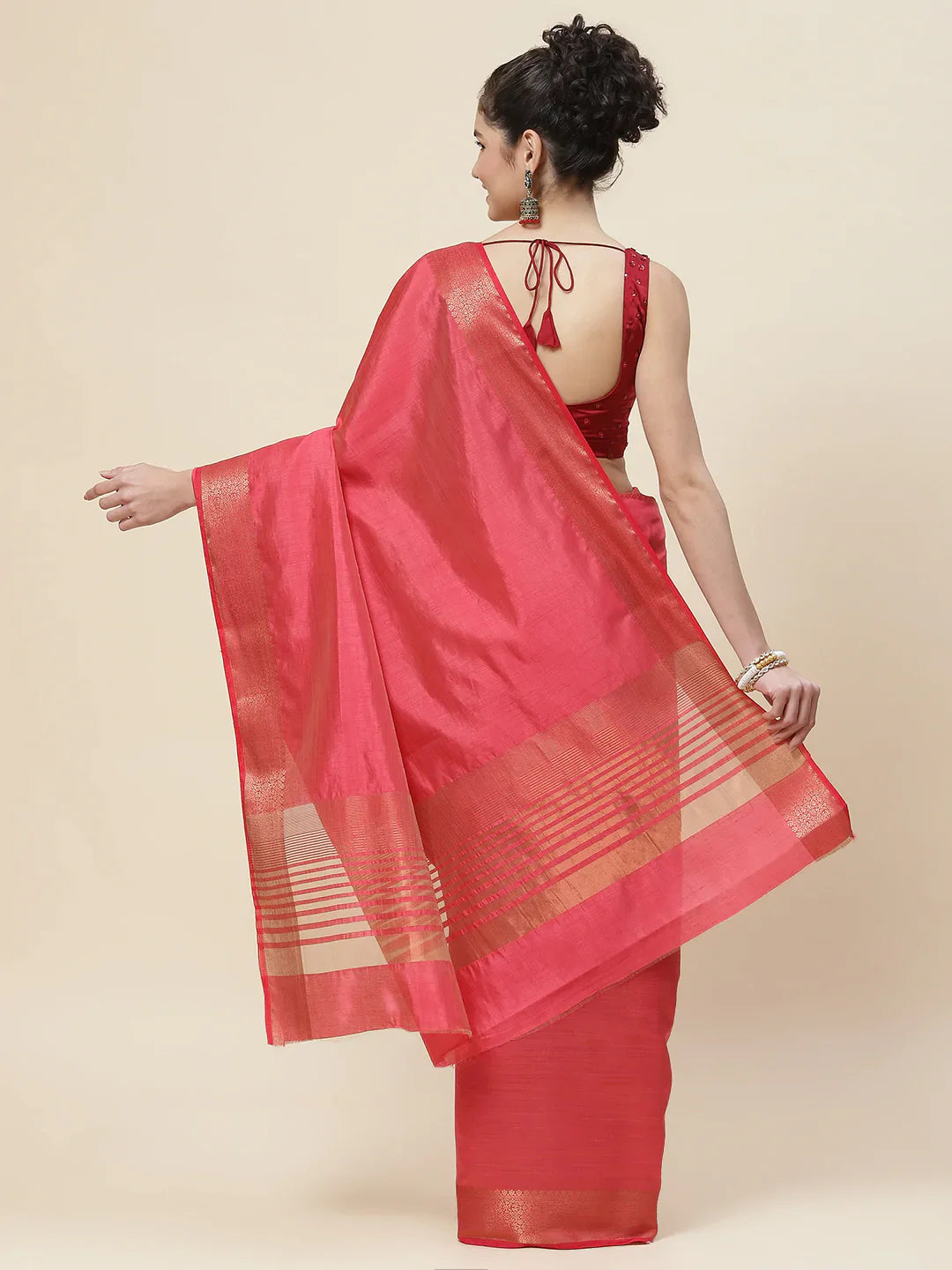 Zari Border Booti Handloom Woven Saree