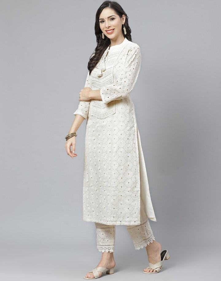 Cotton Embroidered Kurti with Straight Pant