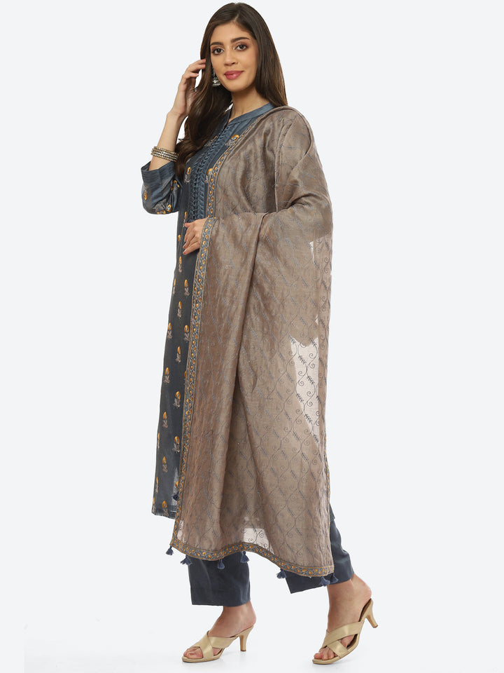 Resham Booti Cotton Kurta With Pant &amp; Dupatta