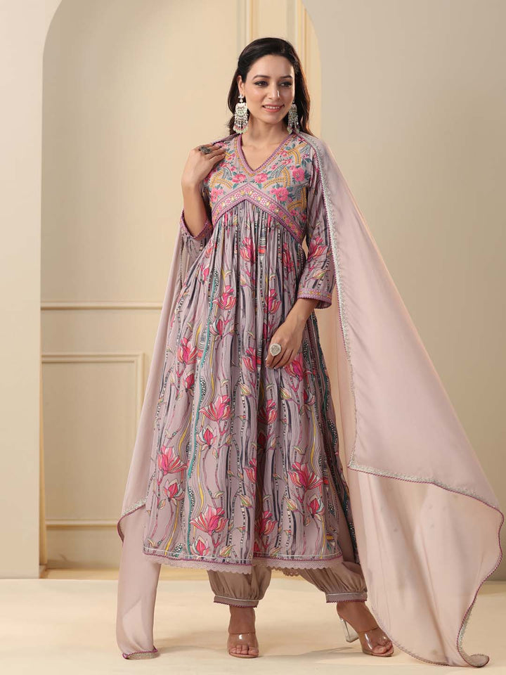 Printed Cotton Kurta With Pants &amp; Dupatta