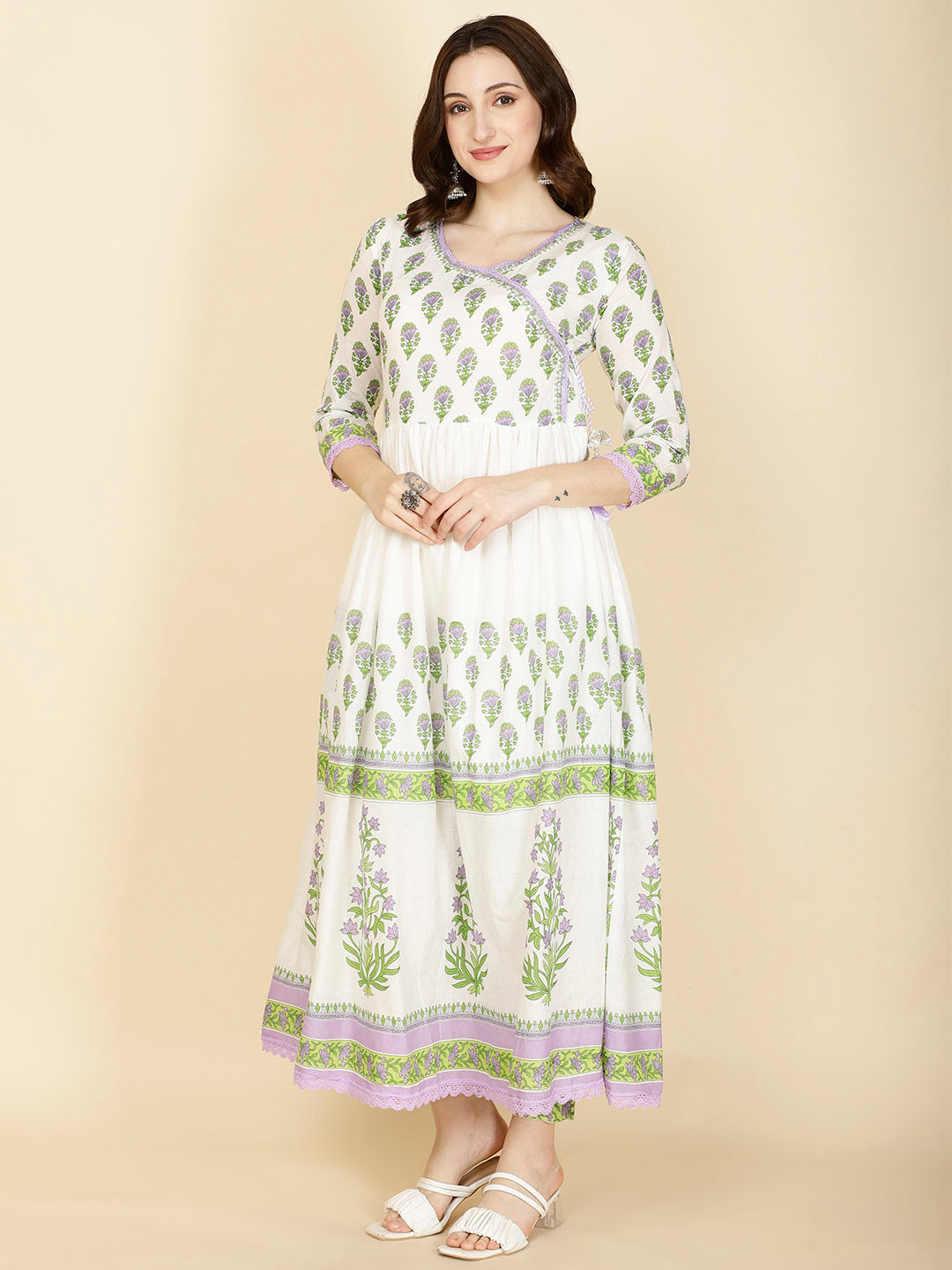 Floral Printed Cotton Kurta With Pants &amp; Dupatta