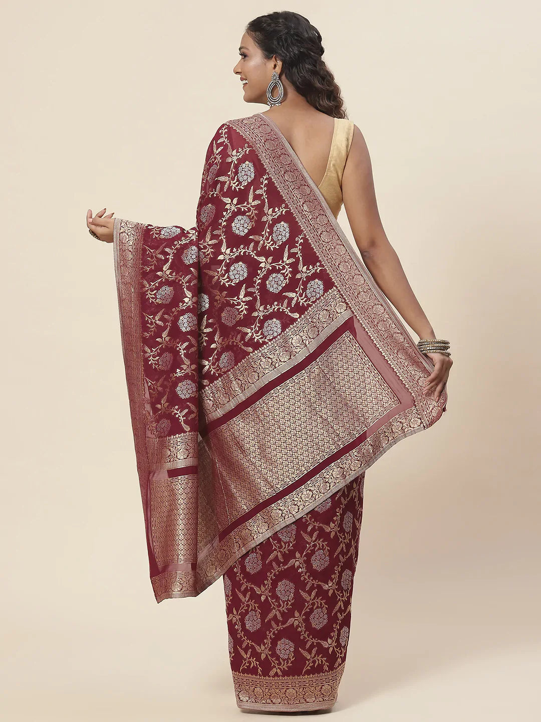 Zari Border Booti Handloom Woven Saree