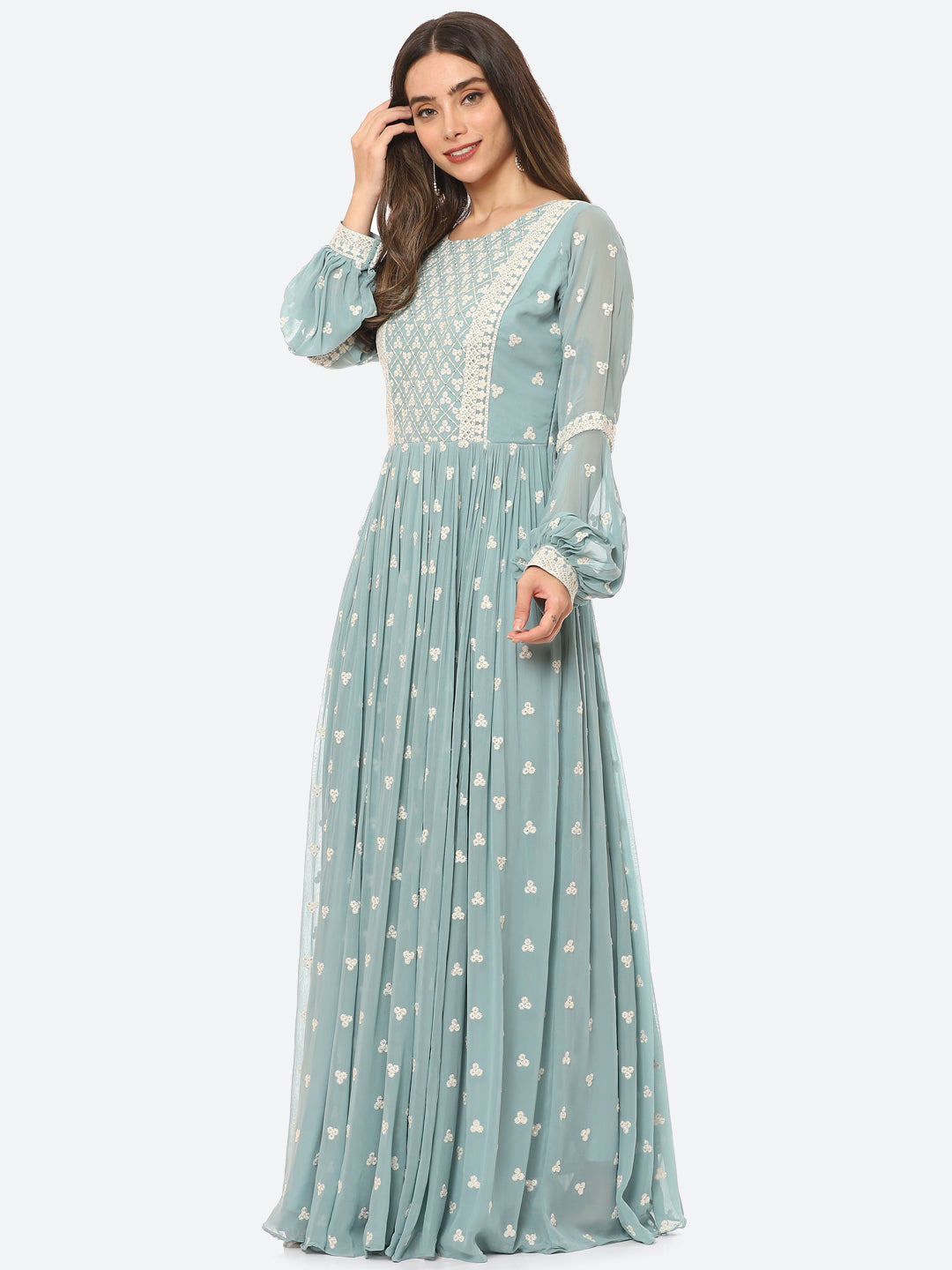 Resham Booti Georgette Gown Dress