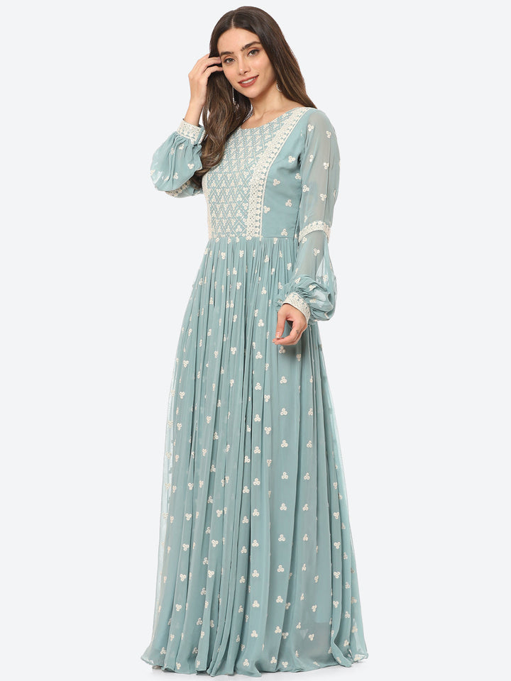 Resham Booti Georgette Gown Dress