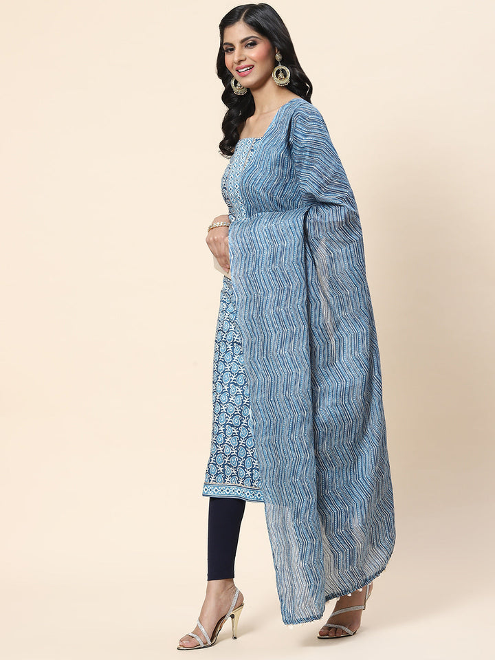 Printed Cotton Unstitched Suit Piece With Dupatta