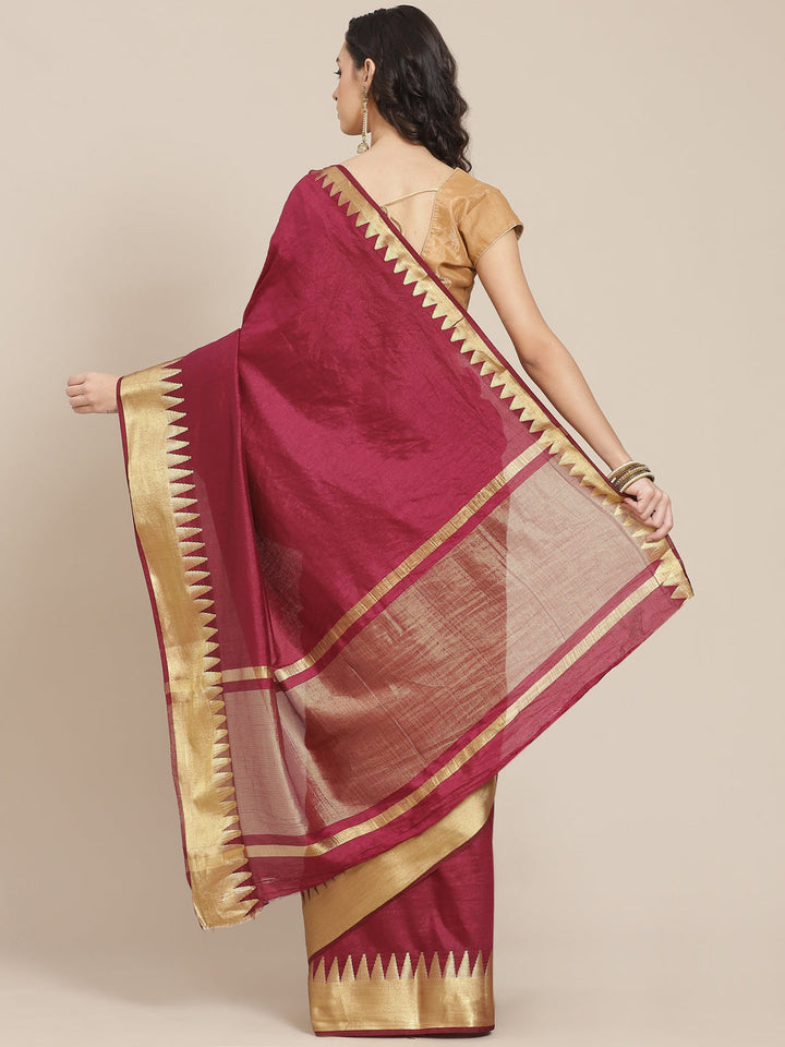 Plain Art Handloom Saree with  Temple Border