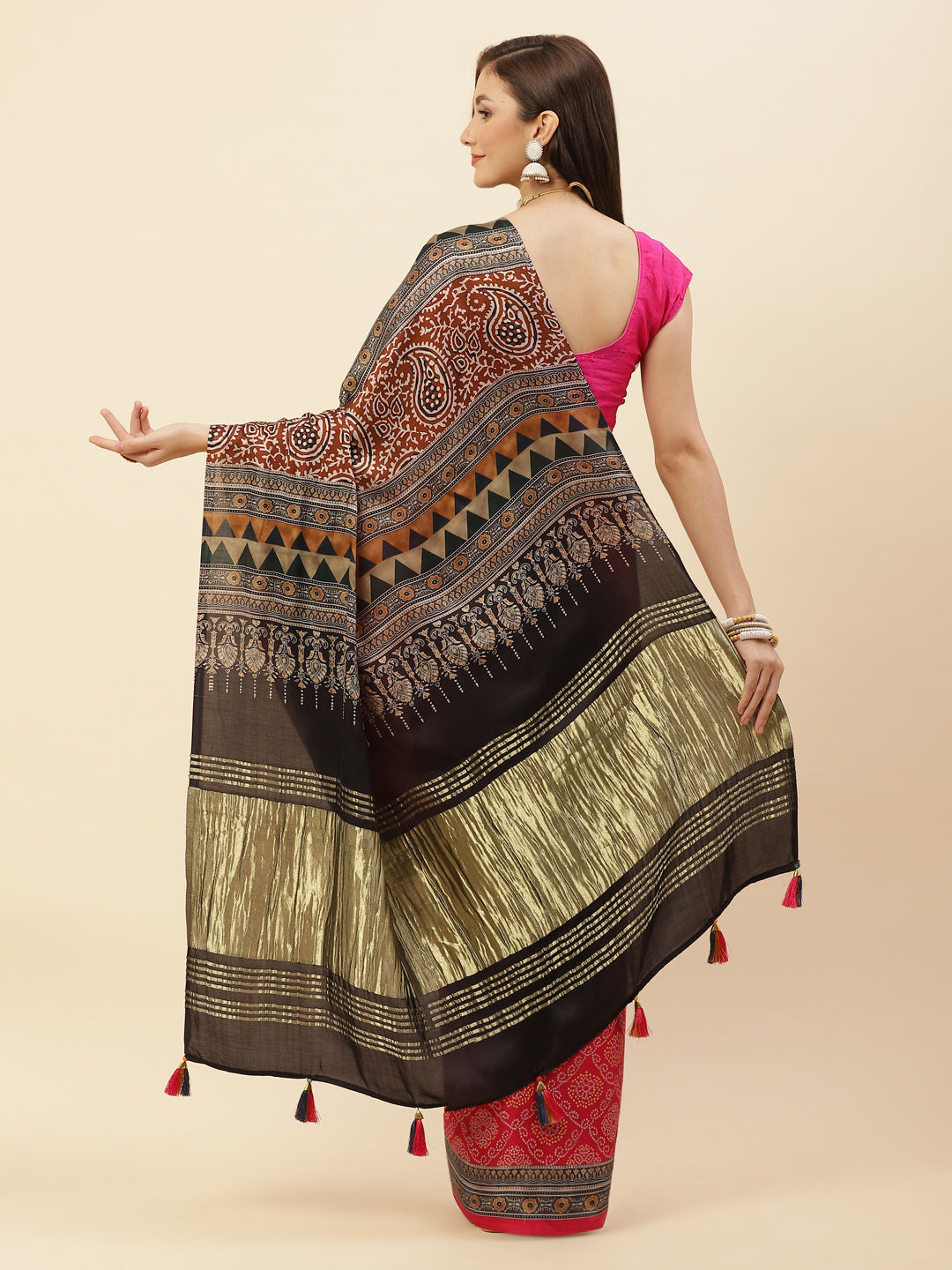 Bandhani Printed Satin Saree