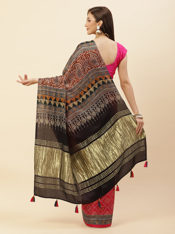 Bandhani Printed Satin Saree
