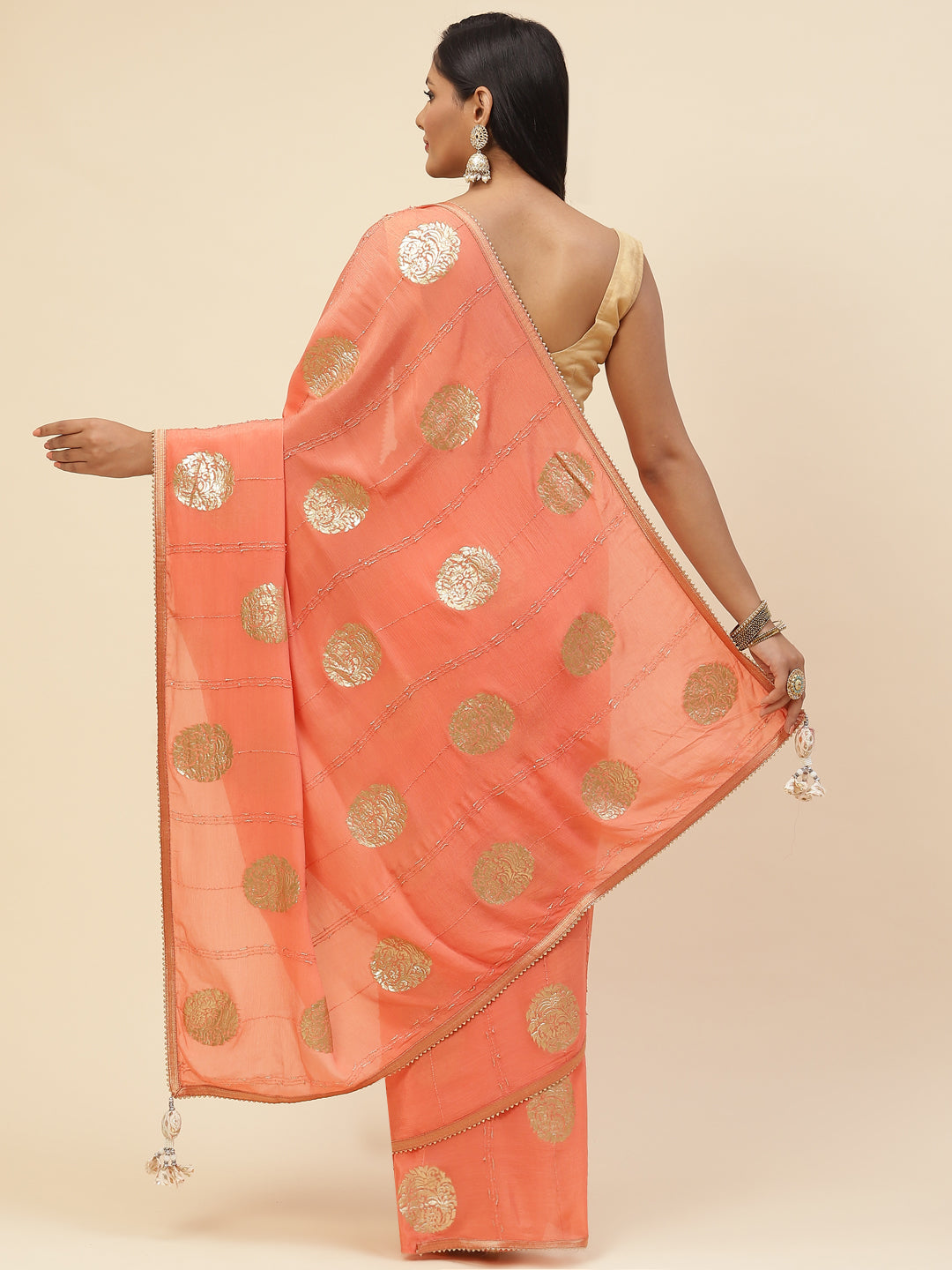 Zari Booti Crepe Plain Saree