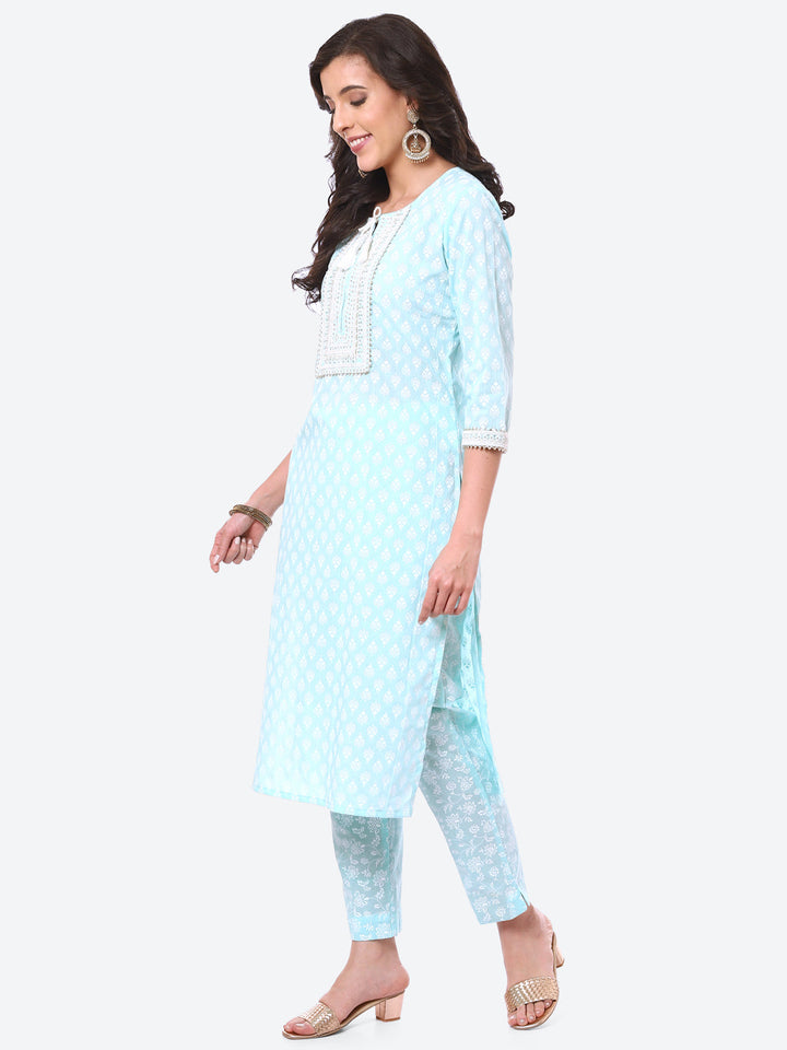 Sequin Work Printed Cotton Kurta With Pant