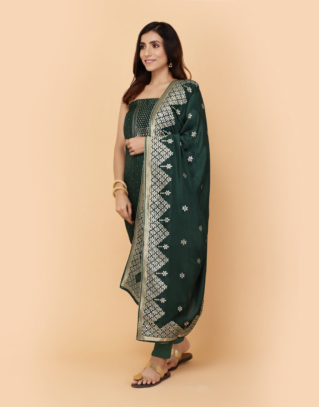 Embroidered Chanderi Art Handloom Dupion Suit Piece