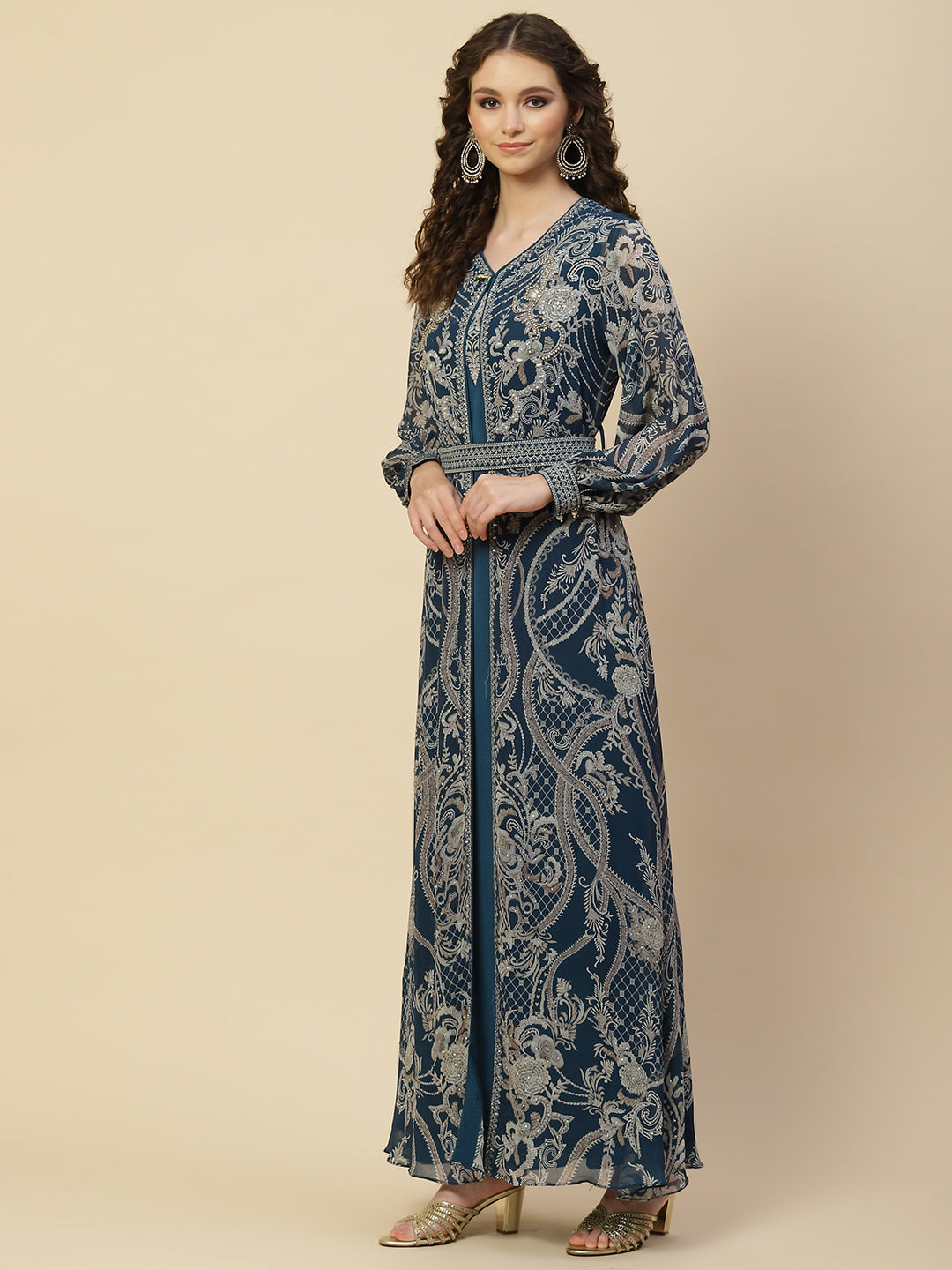 Digital Floral Printed Georgette Gown With Jacket