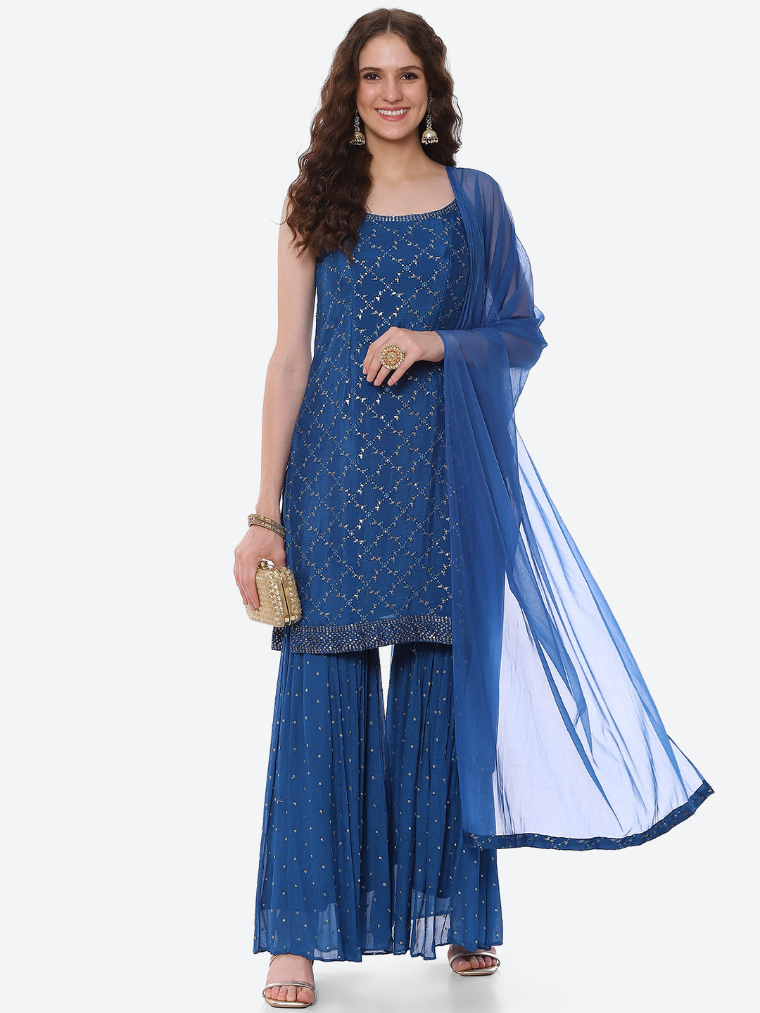 Sequin Crepe Kurta With Garara &amp; Dupatta
