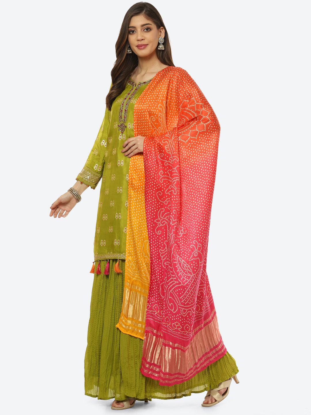 Zari Booti Neck Zari Embroidered Handloom Kurta With Garara &amp; Dupatta